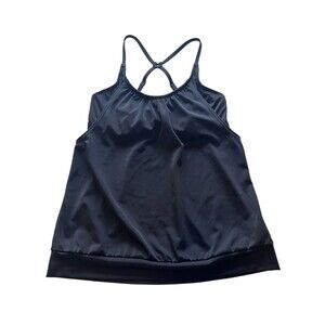 Athleta Size 34B/C Black Underwire Bra Blousy Tankini Swimsuit Top #163630